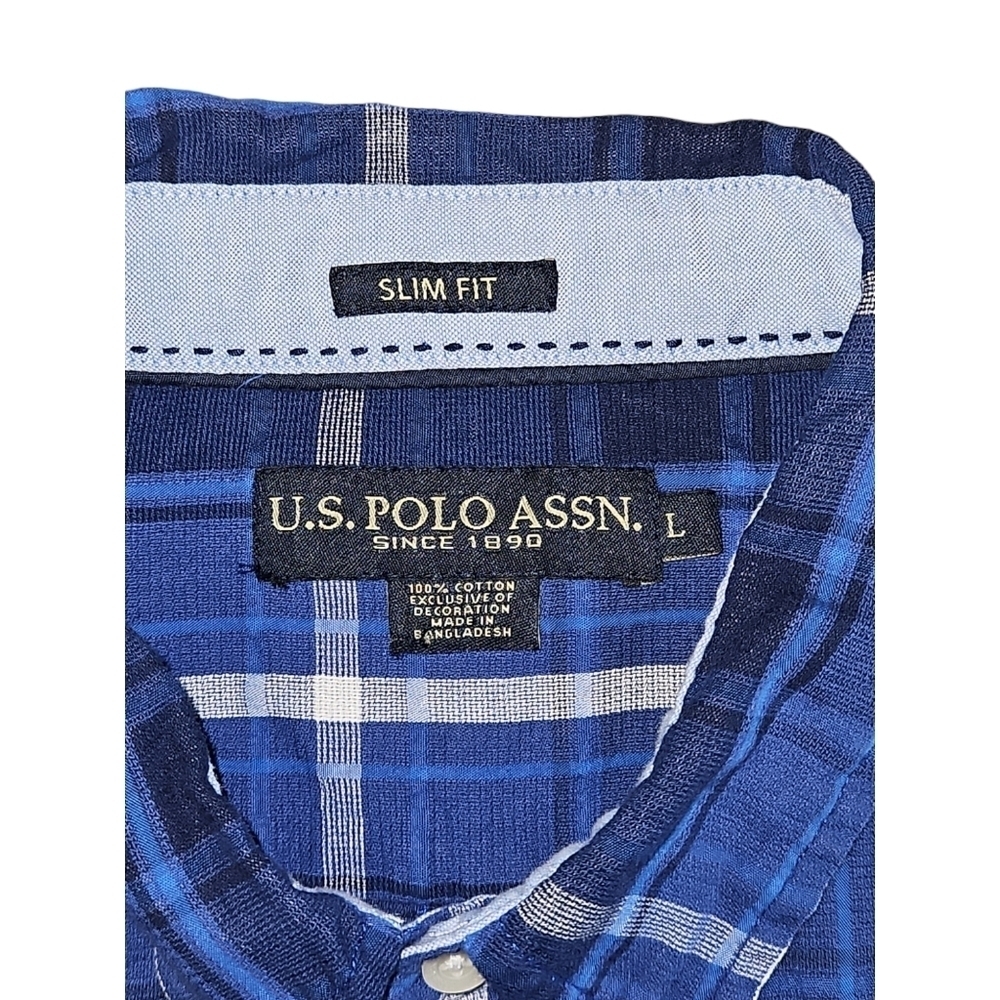 U.S. Polo Assn. Men's Slim Fit Blue Plaid Button Down Shirt Size Large - Picture 2 of 5